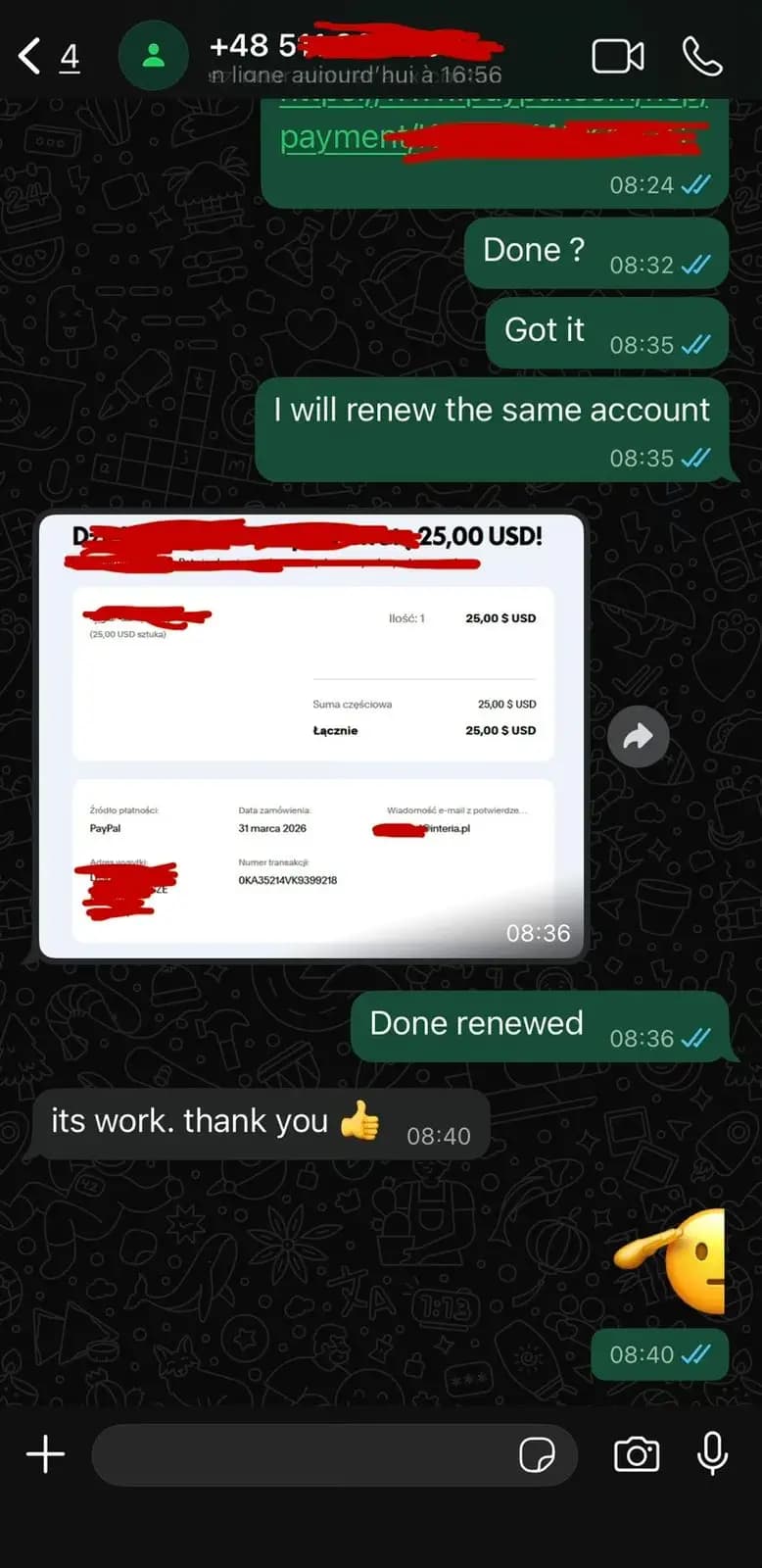 Watchzio customer review screenshot 8 — verified WhatsApp feedback